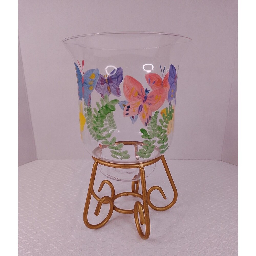 Vintage Illuminations Handcrafted Metalworks Butterfly Hurricane Candle Holder - Picture 2 of 7